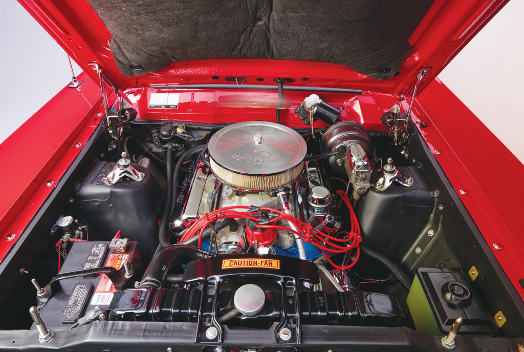 ford 351 windsor in the engine bay of a muscle car