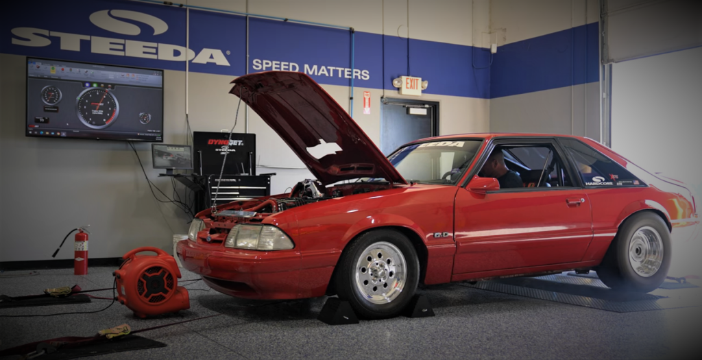 Ford Foxbody Mustang during dyno run pull