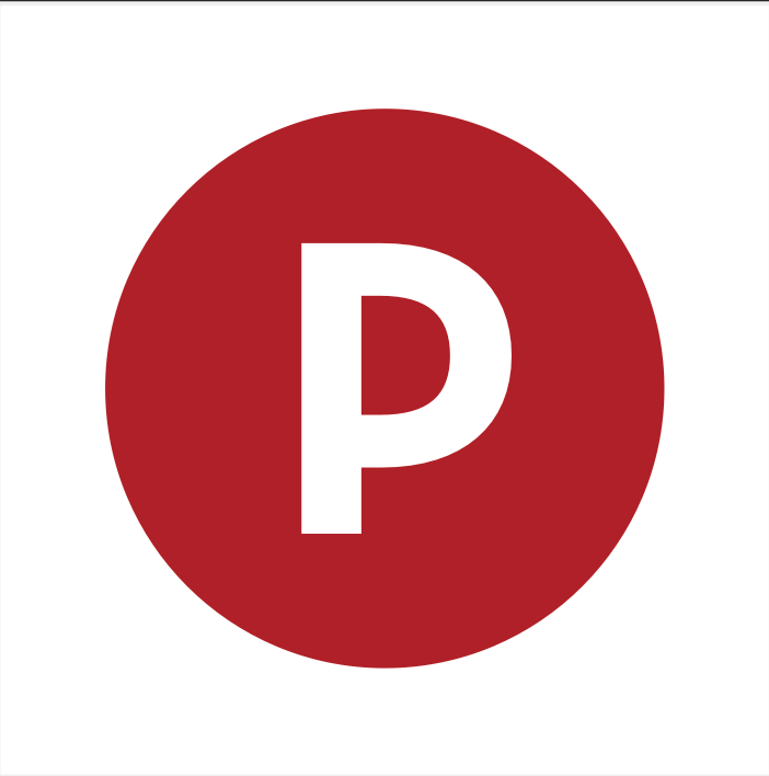 A vinyl transfer decal with a large white letter 'P' in a red circle.