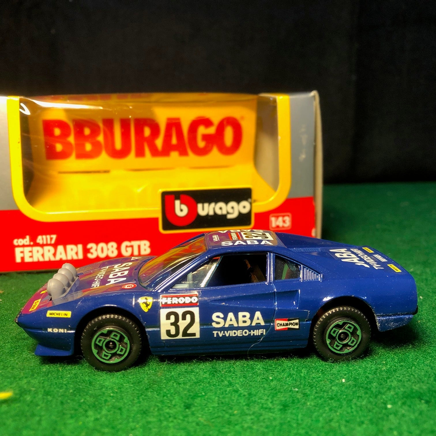 Ferrari 308 GTB Rally N 32 Saba Blue by BBurago 1:43 (4117)