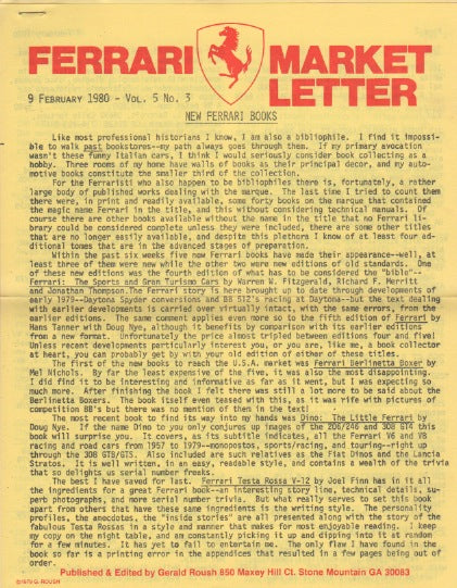 Ferrari Market Letter Vol.  5 N. 3