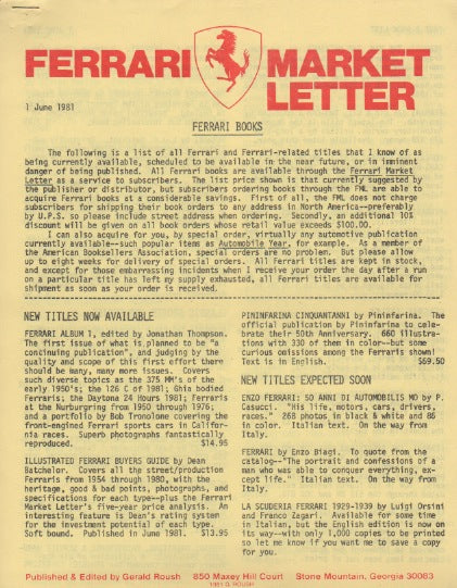 Ferrari Market Letter Vol.  6 N.11.1