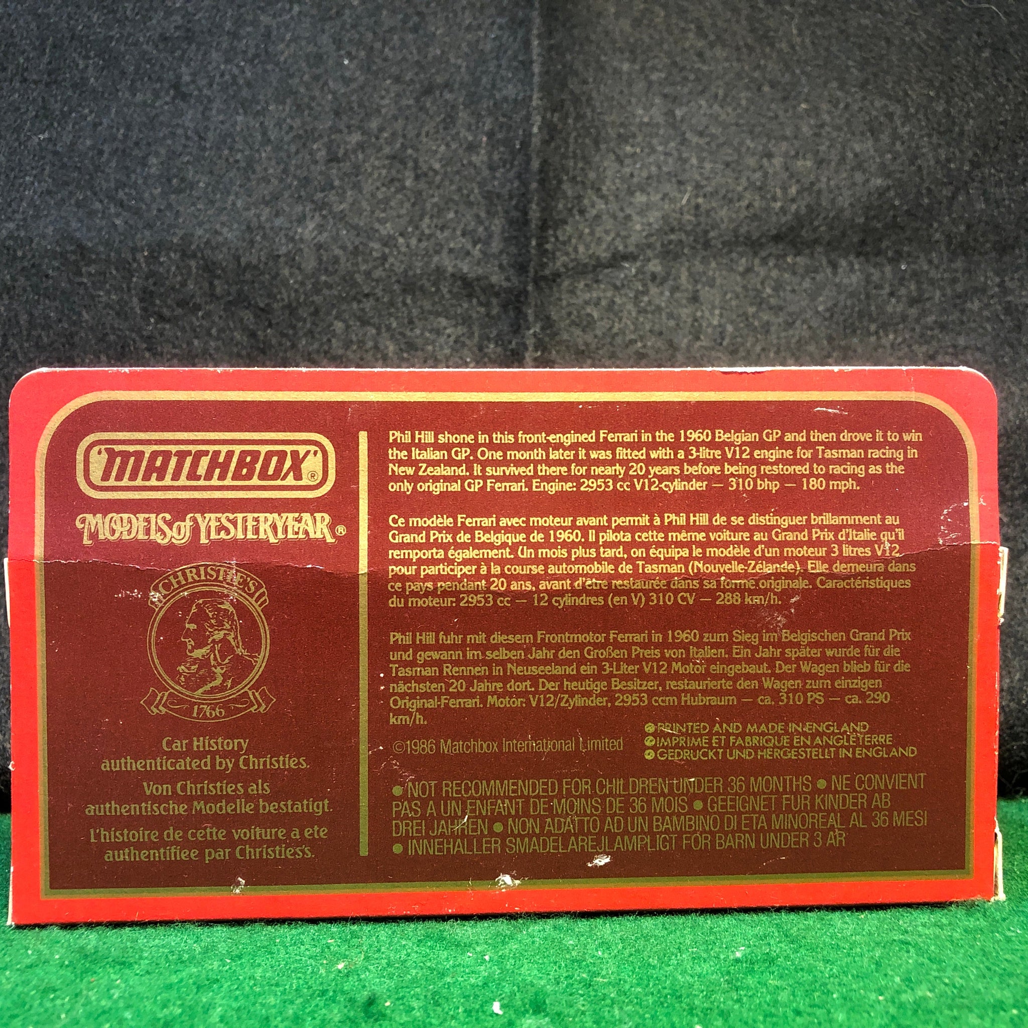 Ferrari Dino 246 V-12 F1 1960 by Matchbox 1:36 (Y16)