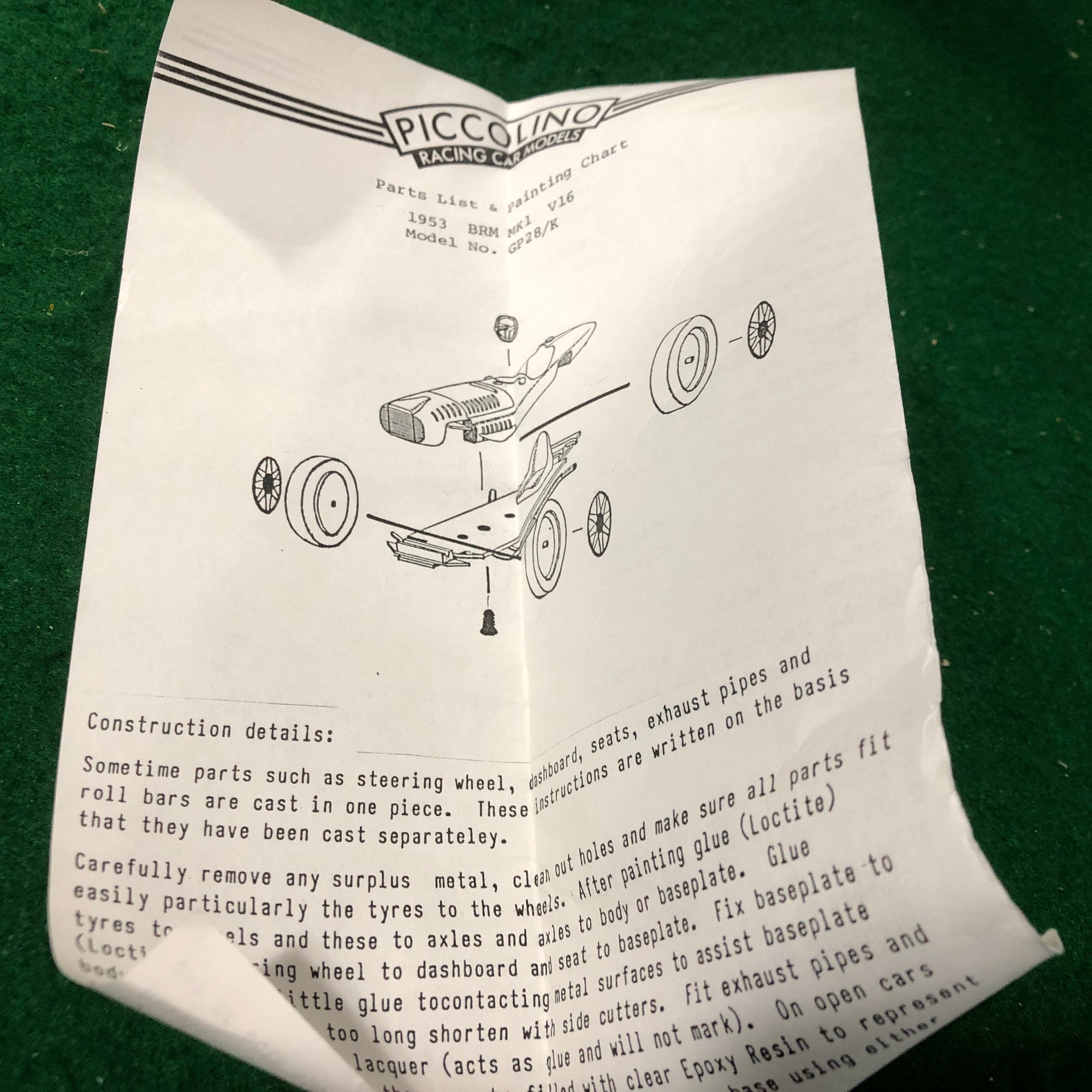 BRM MK1 V-16 1953 Kit by Bellini Piccolino 1:76 (GP28/K)