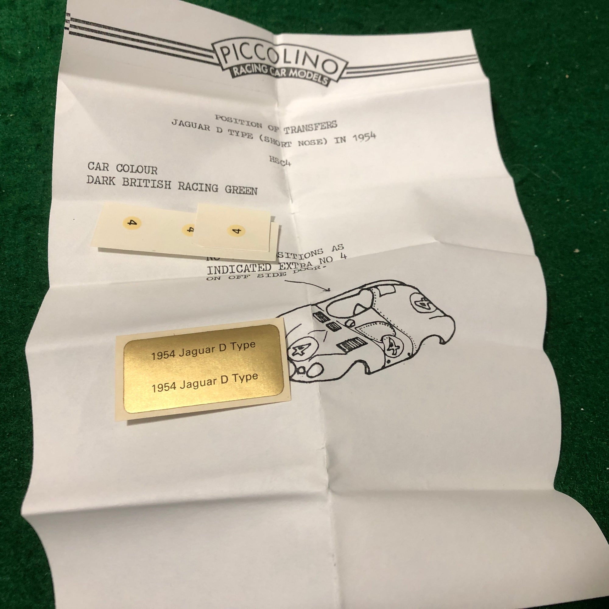 Jaguar D Type Short Nose N 4 1954 Kit by Bellini Piccolino 1:76 (HSC4/K)(w/Decals)