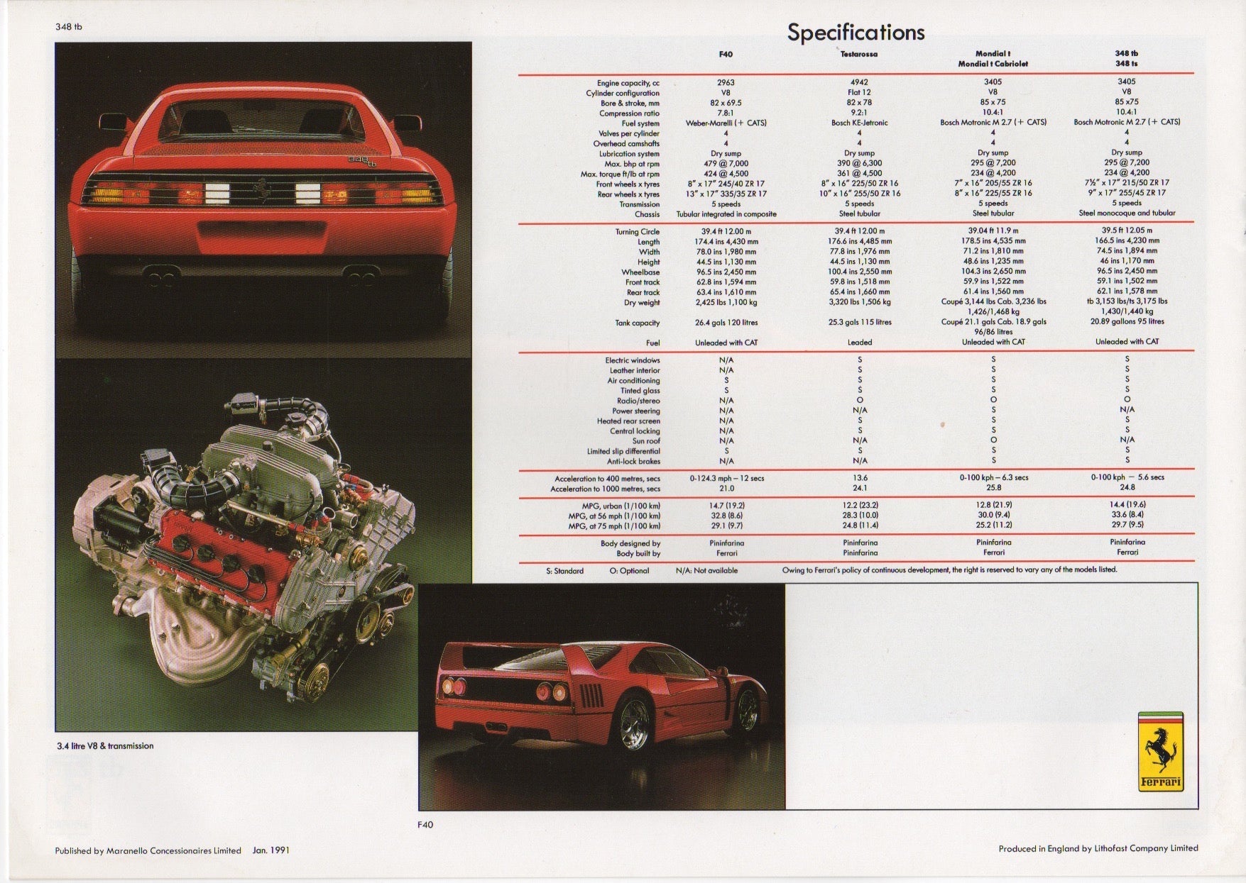Ferrari Product Range 1991 Brochure (UK)(1/91)