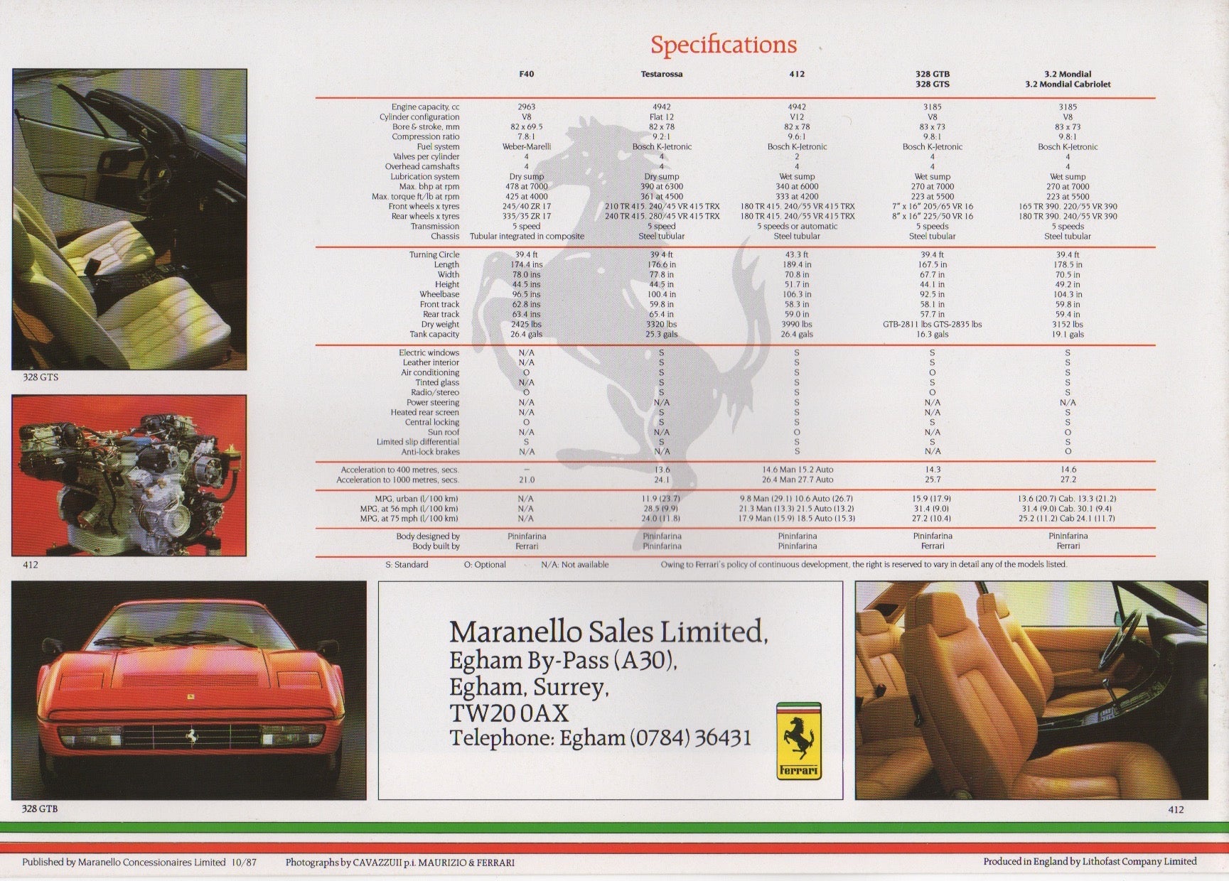 Ferrari Product Range 1987 Brochure (UK)(10/87)