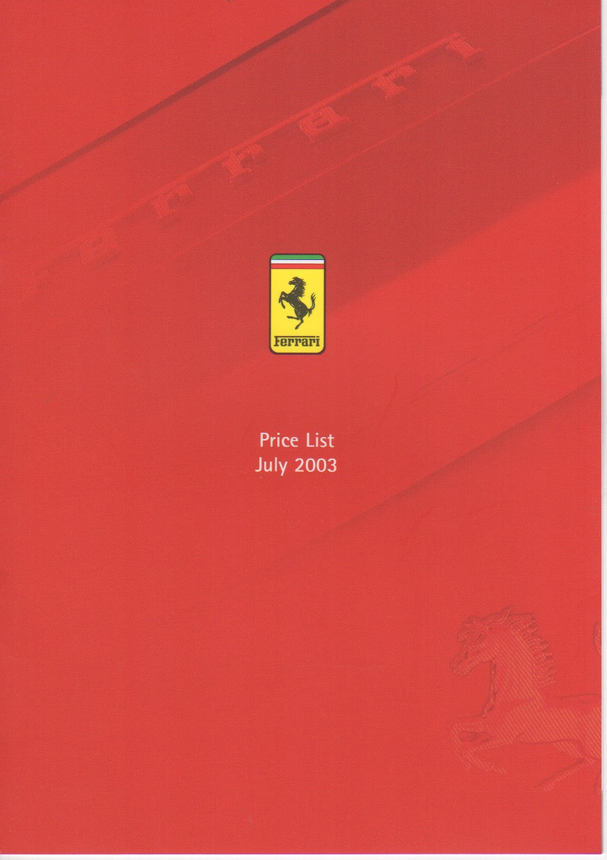 Ferrari 2003 Price List (UK-July)