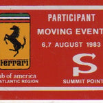 Ferrari Club of America - Summit Point Event 1983 - Participant Adhesive Badge