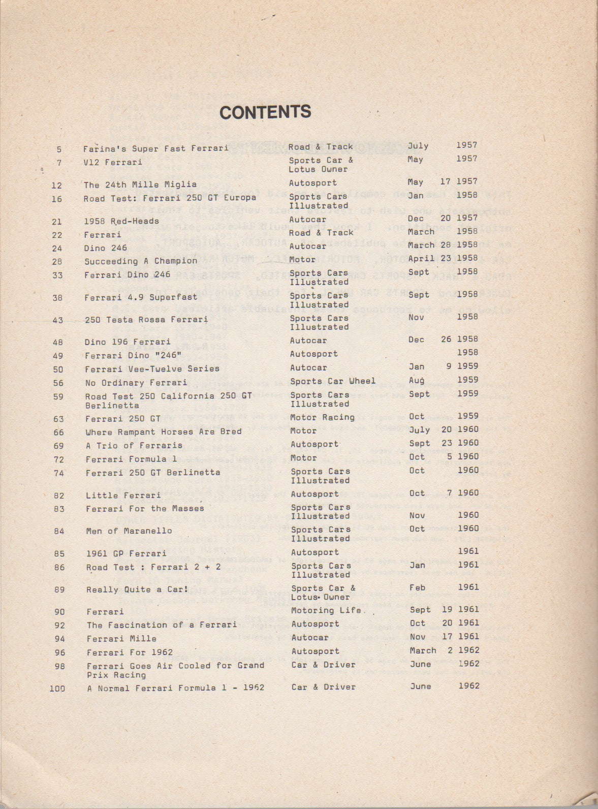 Ferrari Cars 1957-1962