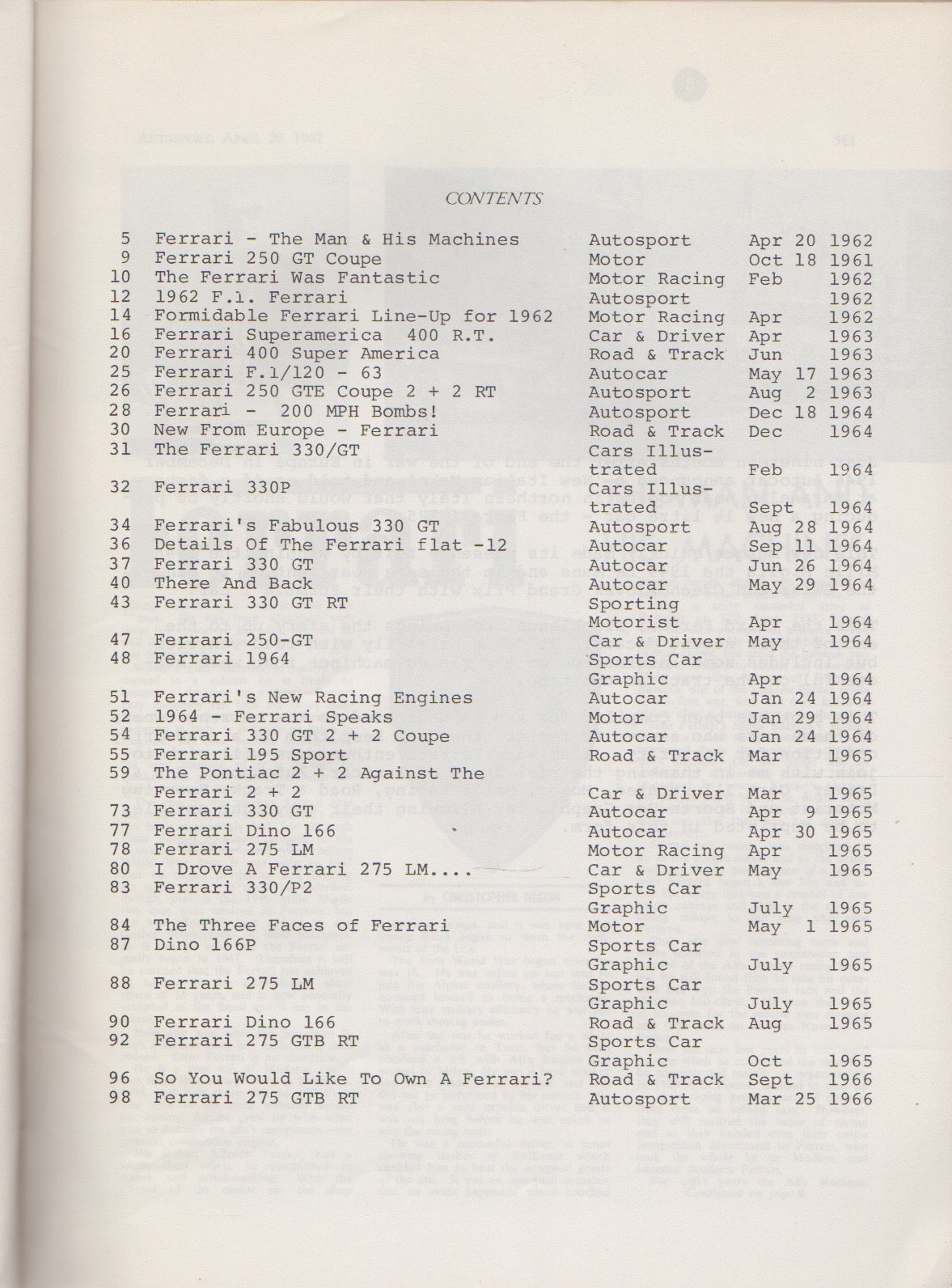 Ferrari Cars 1962-1966