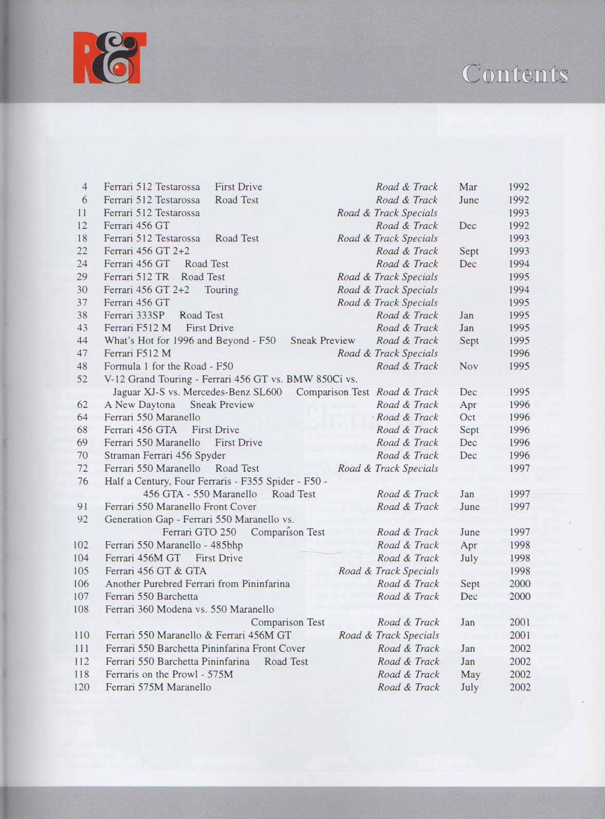 Road & Track Ferrari V-12 Portfolio 1992-2002
