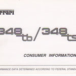 Ferrari 348 tb/ts Consumer Information Booklet (601/90)