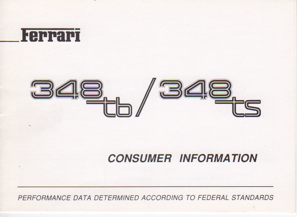 Ferrari 348 tb/ts Consumer Information Booklet (601/90)