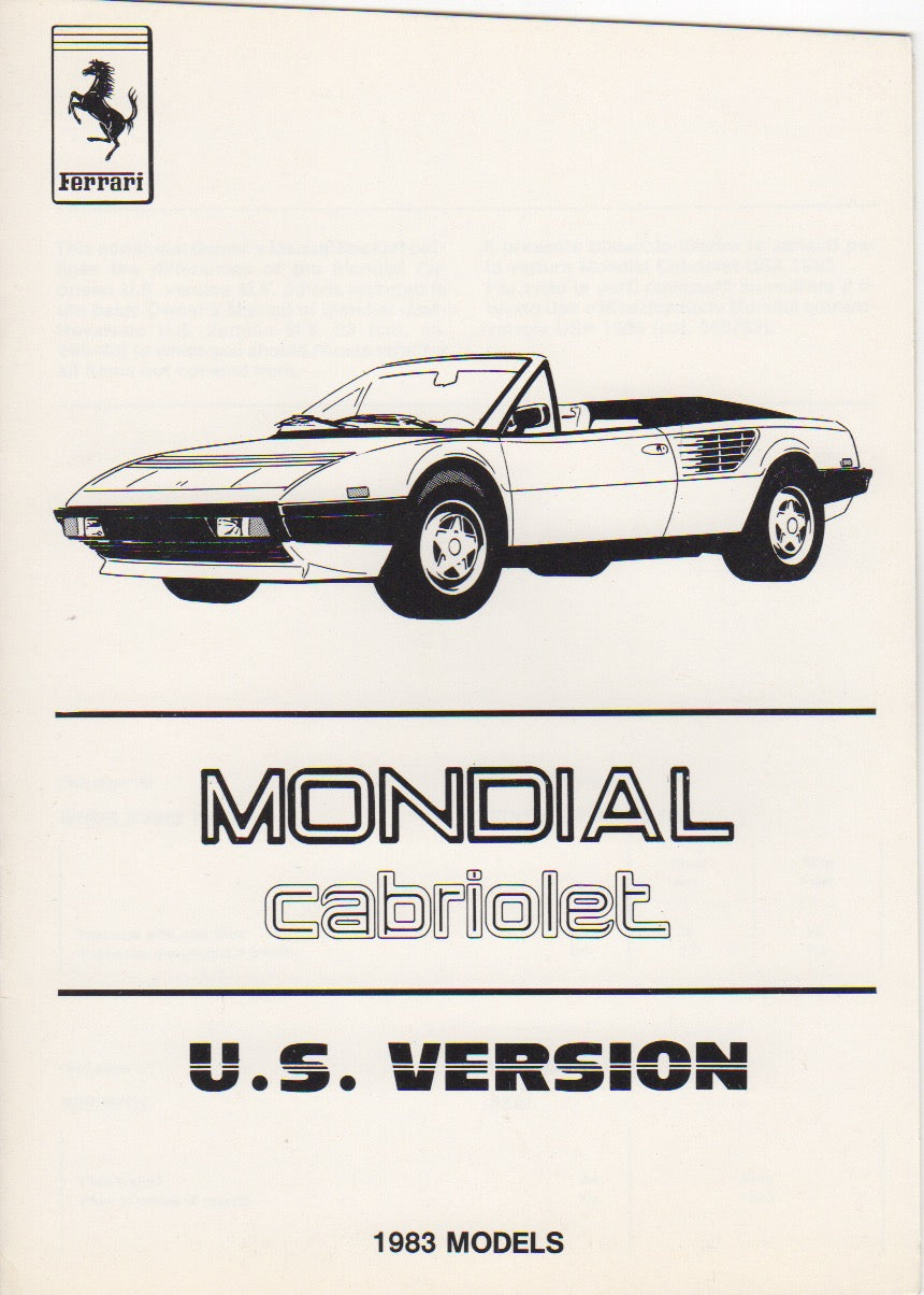 Ferrari Mondial QV Cabriolet Owner's Manual Supplement (290/83)
