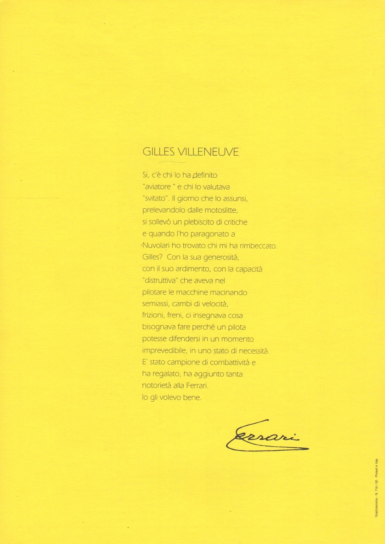 Gilles Villeneuve 10 Year Memorial Brochure (716/92)