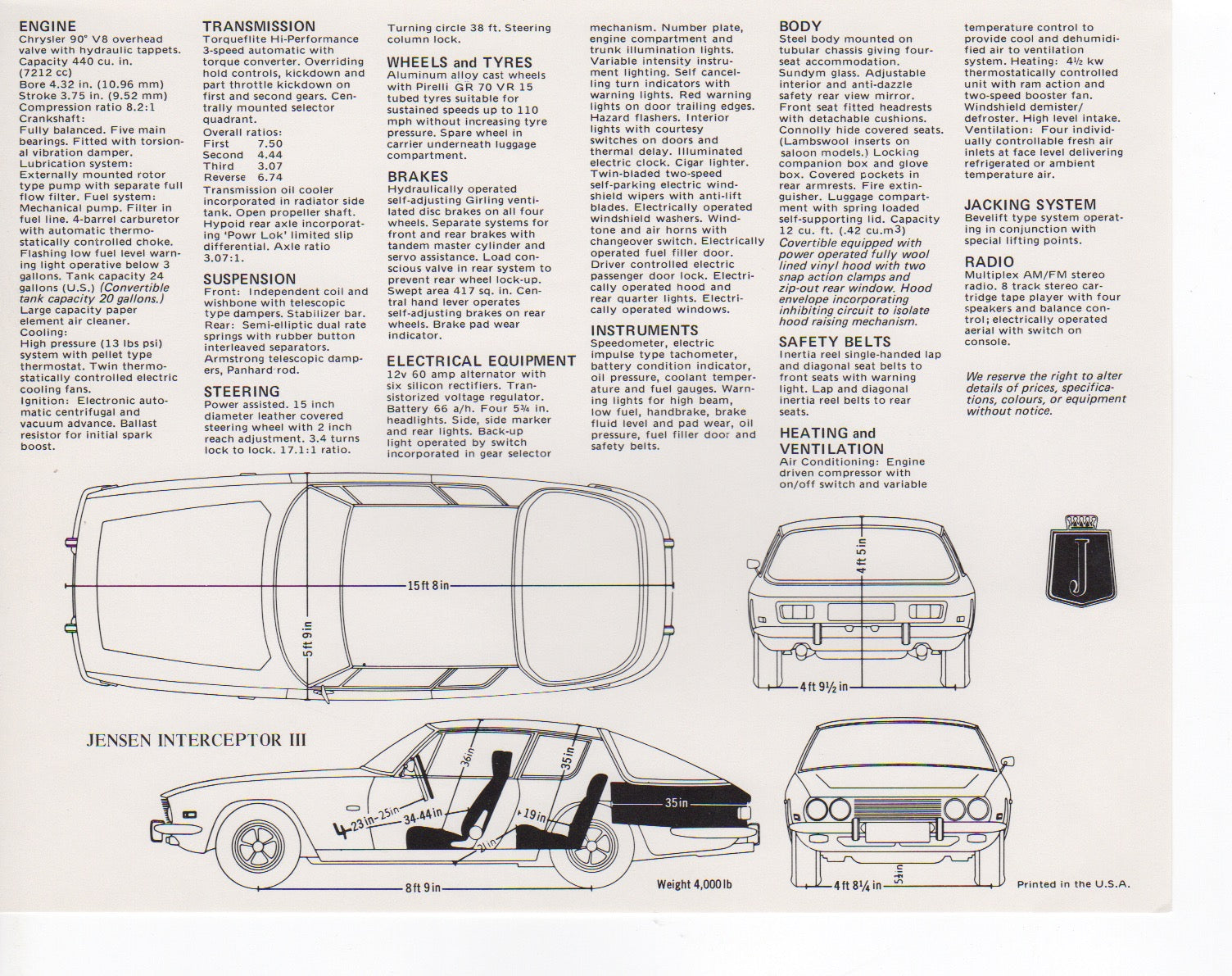 Jensen Interceptor III Deluxe Brochure 1971-74