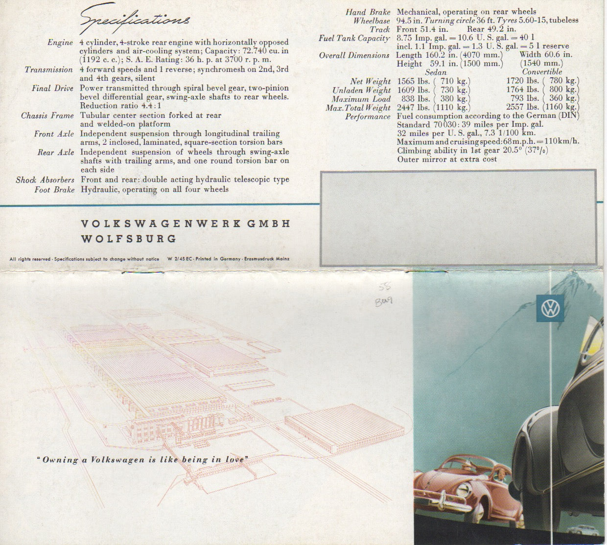 Volkswagen VW Beetle Brochure 1958