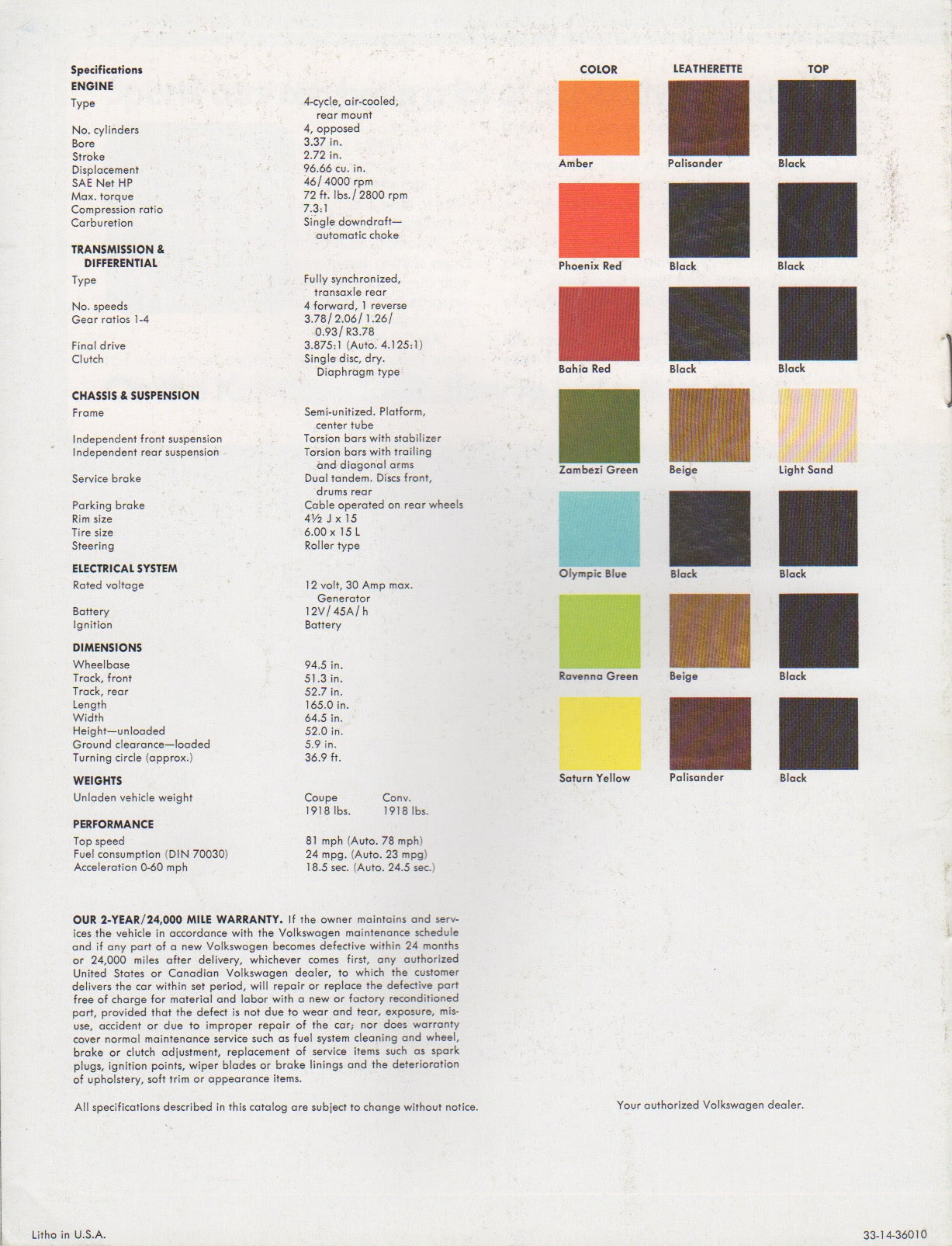 Volkswagen VW Karmann Ghia Brochure 1972