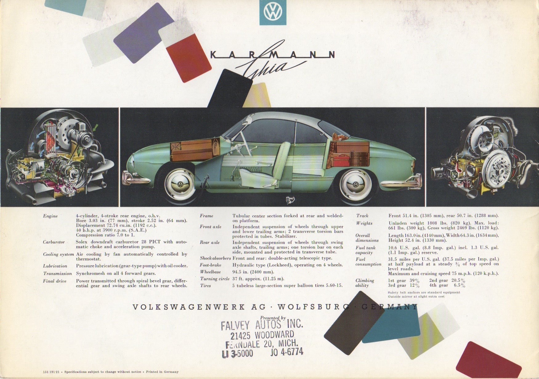 Volkswagen VW Karmann Ghia Brochure 1958