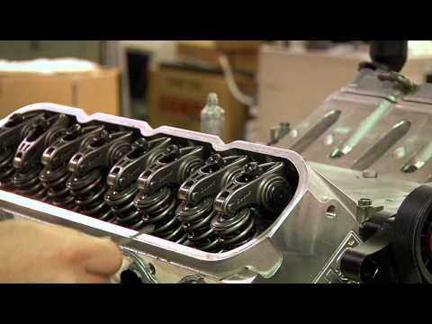 close up of cylinder head valvetrain on a GM LS Engine