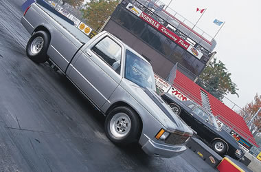 Chevy s10 drag truck on strip