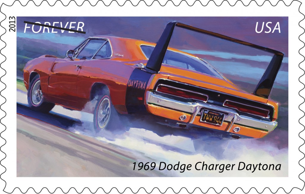 1969 dodge charger daytona postage stamp render