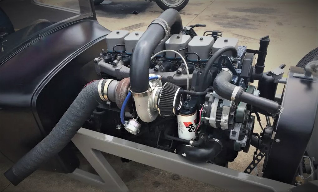 Cummins Diesel Engine in an old hot rod, turbo side