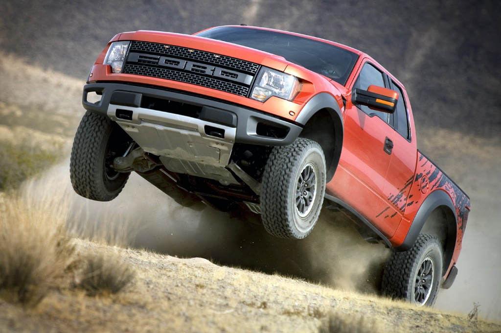 Ford SVT Raptor leaping a crest