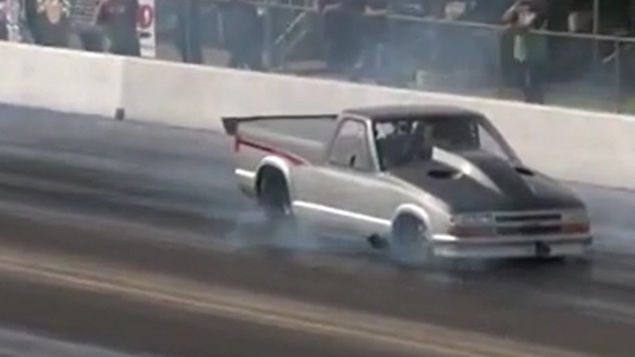 chevy s10 racing down dragstrip