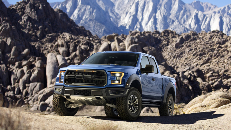 2017 Ford Raptor, on top of desert mountain trail