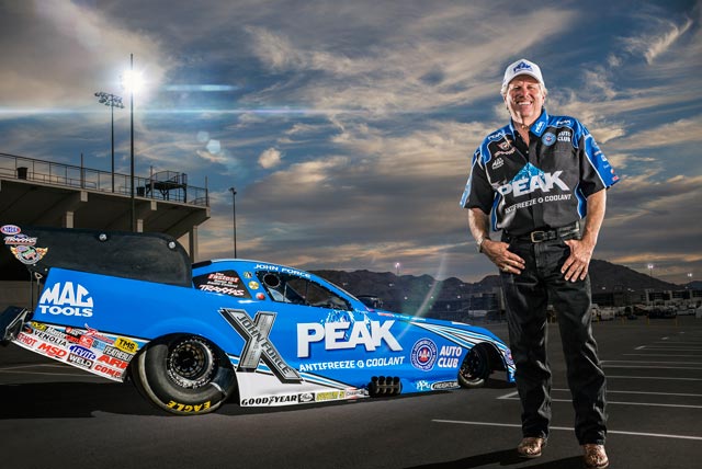 john force next to his peak antifreeze nhra funny car