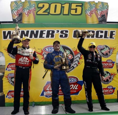 nhra drivers in winners circle, 2015 houston