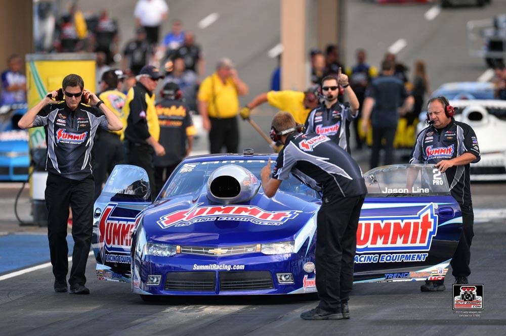 summit racing nhra pro stock team staging jason line's camaro