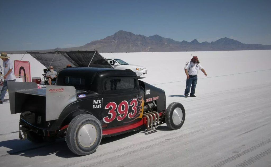 salt flat racer on salt during speed week