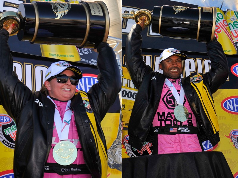 erica enders and antron brown win trophies at nhra event