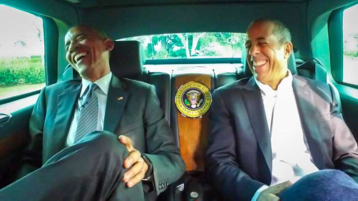 jerry seinfeld and president barack obama in back of presidential limousine