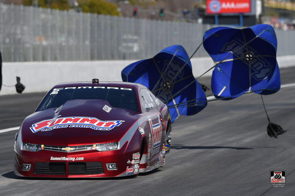 summit racing pro stock camaro with parachutes deployed