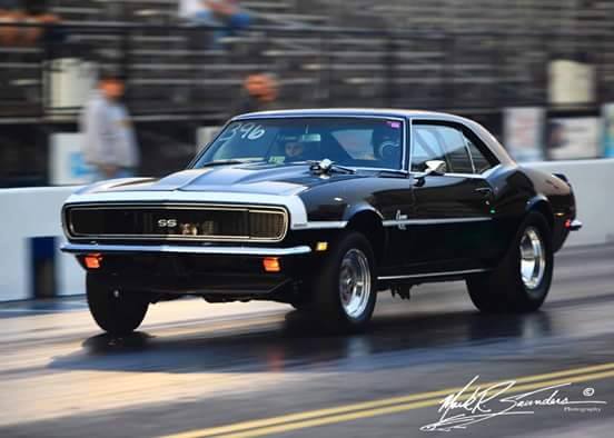 1968 chevy camaro launching at drag strip