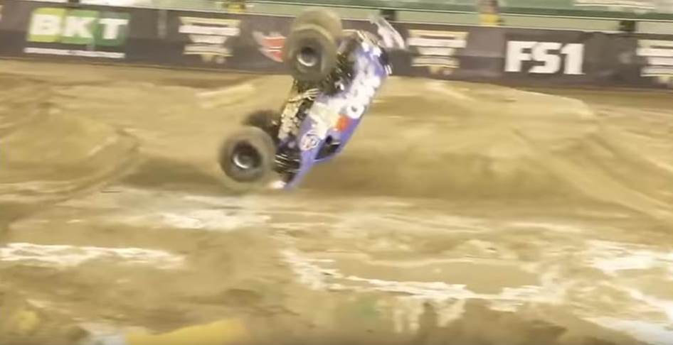 monster truck doing a front forward flip