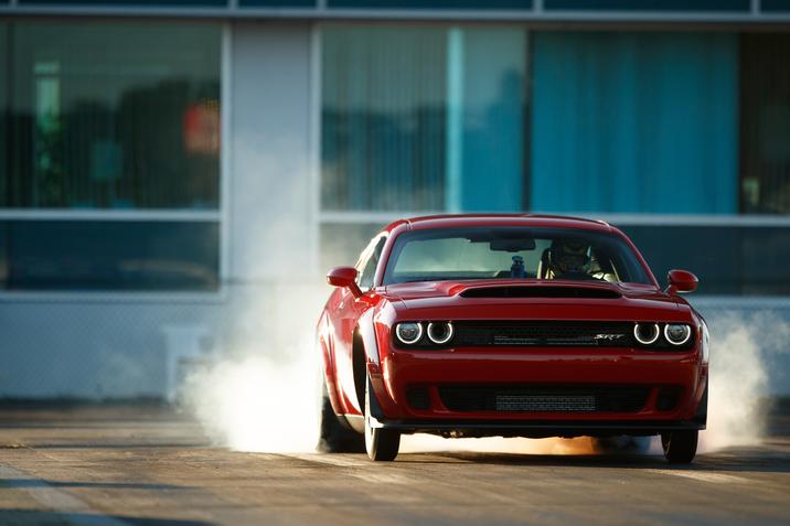 dodge srt demon doing a burnout