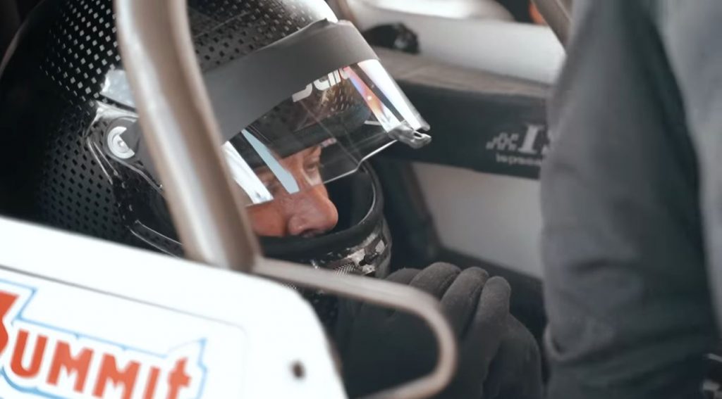 tony stewart in a summit racing sponsored nhra top fuel dragster cockpit