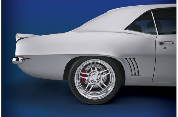 rear wheel and tire package on a 1969 chevy camaro custom show car