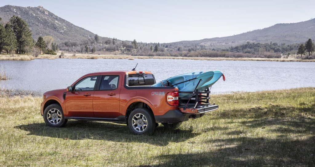 2022 ford maverick truck hauling kayak