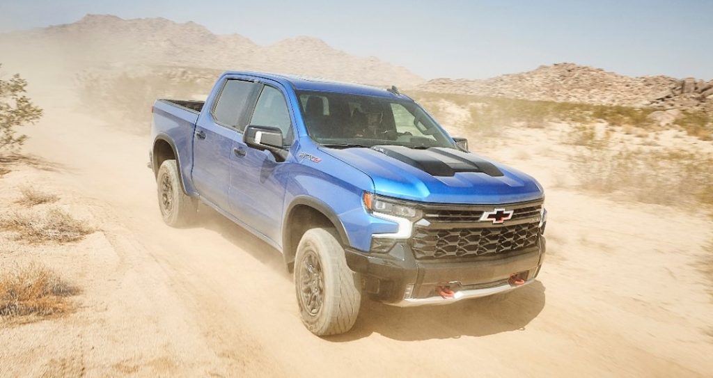 chevy silverado zr2 dashes down dusty trail if official press photo