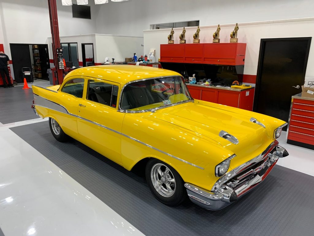 electric bel air, chevy project x ev conversion, front quarter