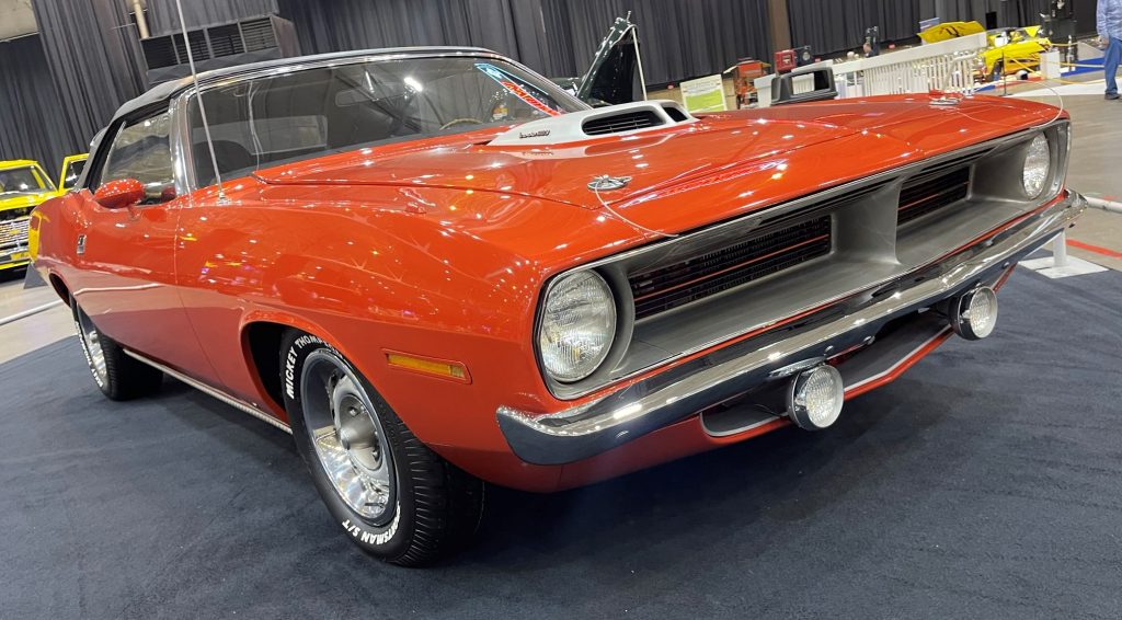 orange red 1970 plymouth convertible barracuda