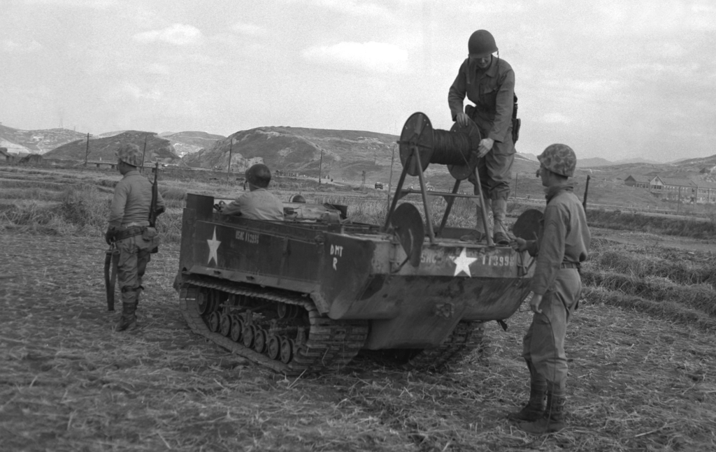 vintage file photo of an m29 studebaker weasel military vehicle in serive in Korean war