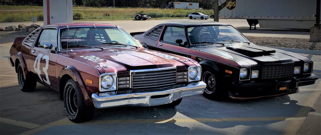 tight shot of a Dodge Aspen A43 & Plymouth Volare Super Coupe at Summit Racing