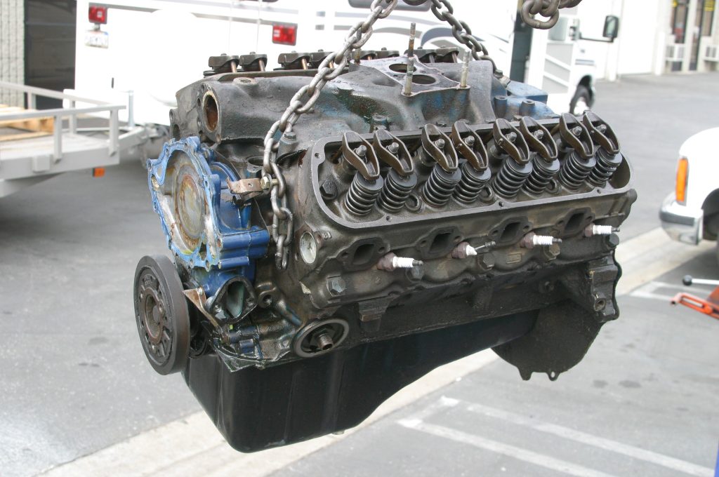 ford small block v8 engine on chain hoist